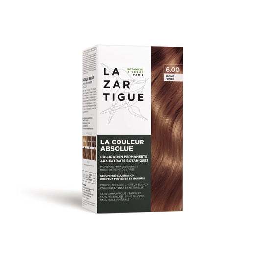 Coloración permanente vegana Lazartigue La Couleur Absolue 6.00 Blonde, tono rubio intenso con ingredientes naturales.