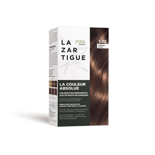 Coloración permanente vegana Lazartigue La Couleur Absolue 5.00 Castaño Claro con ingredientes naturales.